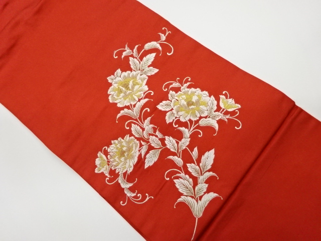 JAPANESE KIMONO / VINTAGE NAGOYA OBI / WOVEN PEONY ARABESQUE